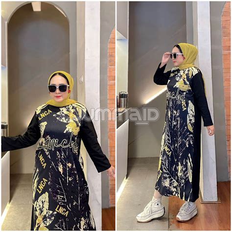 LONG TUNIK LANICHA PREMIUM MIDI DRESS KAOS LENGAN PANJANG MOTIF FULL