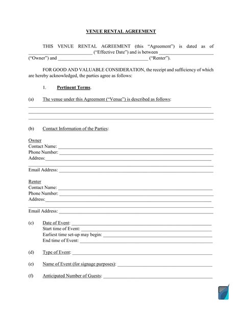 Free Venue Rental Agreement Templates Formspal