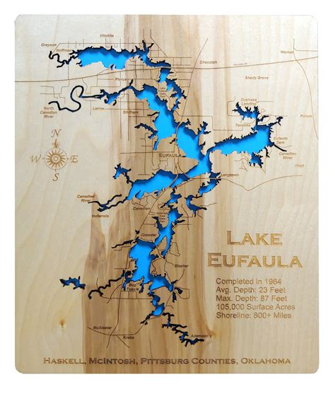 Eufaula Lake Oklahoma Laser Cut Wood Map