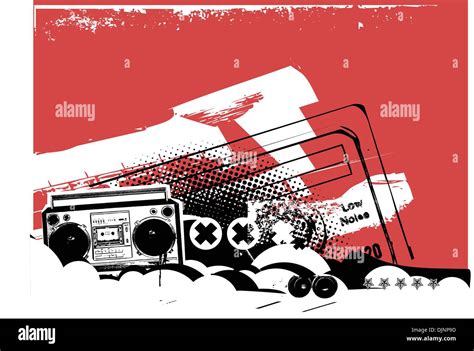 Boombox Grunge Styled Urban Background In Graffiti Style Vector