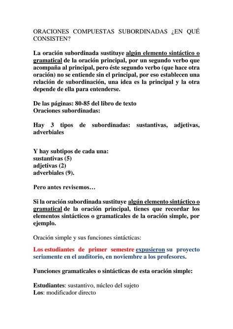 SOLUTION Ejemplos De Oraciones Subordinadas Con Correcci N En Las