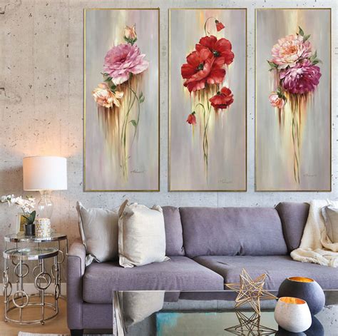 Long Vertical Painting Narrow Abstract Flowers Art Canvas Tall Etsy