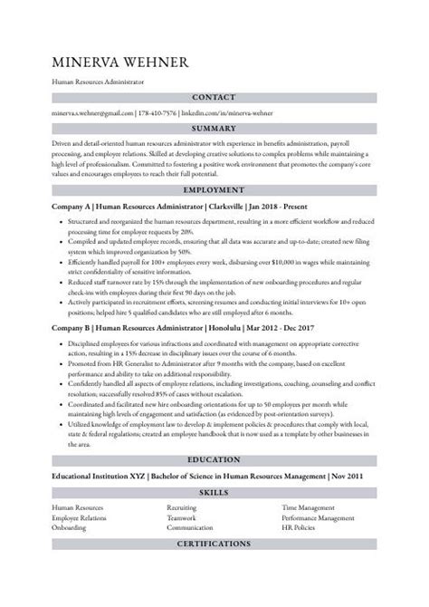 Human Resources Administrator Resume CV Example And Writing Guide