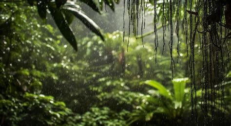 La Lluvia Cae En Una Selva Tropical Con Las Gotas De Lluvia Ia