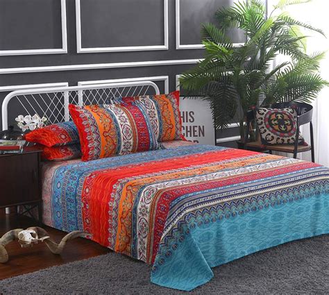 Omelas Bohemian Sheet Set Queen Size Boho Colorful Tribal Striped Bed Sheets Set