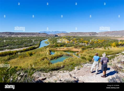 Walkers On Nature Trail At Rio Grande Village Overlooking Rio Grande