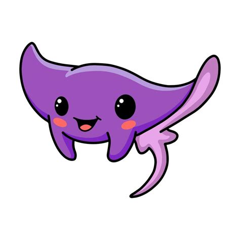 cute  purple stingray cartoon swimming  vector art