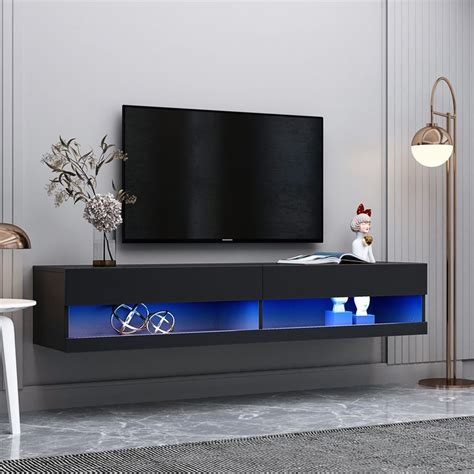 80 High Gloss Wall Mount Floating Tv Stand With 2 Separate Storageandrgb Led Bed Bath And Beyond