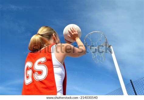 Woman Shoots Netball Goal Stock Photo Edit Now