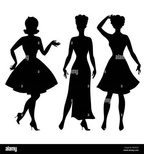 Silhouettes Of Beautiful Pin Up Girls 1950s Style Stock Vector Image