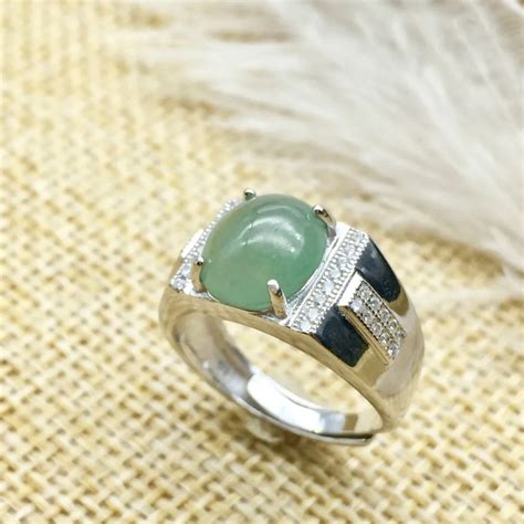 KJJEAXCMY Anillo De Plata 925 Con Incrustaciones De Jade Natural