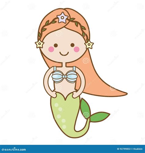 Cute Kawaii Mermaid Character In Cartoon Style Vector Illustration