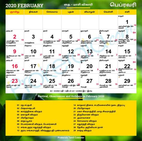 Tamil Calendar 2020 With Festivals Tamil Calendar Monthly Calendar