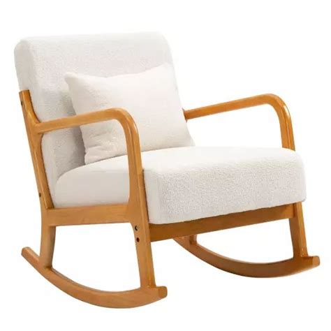 Rocking Chair En Bois Massif Et Bouclettes Blanches Nordlys Mr Scandinave