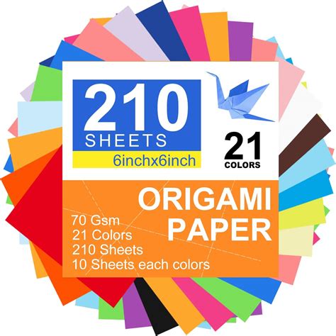 Origami Paper Craft Colored Paper - 210 Sheets, 6 Inch Square, 21 Vivid ...