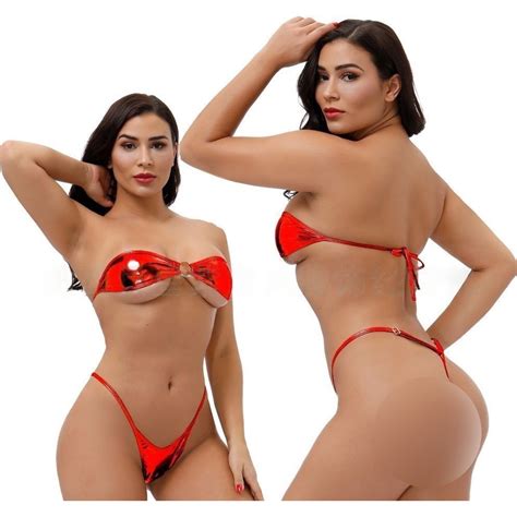 Jual Sexy Lingerie Patent Leather Swimsuit Three Point Bra Set Bikini