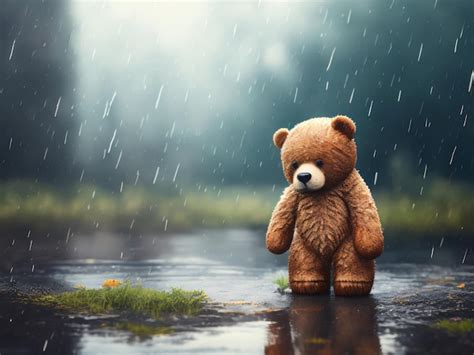 Premium Photo | Cute teddy bear under rain with ciinematic background ...