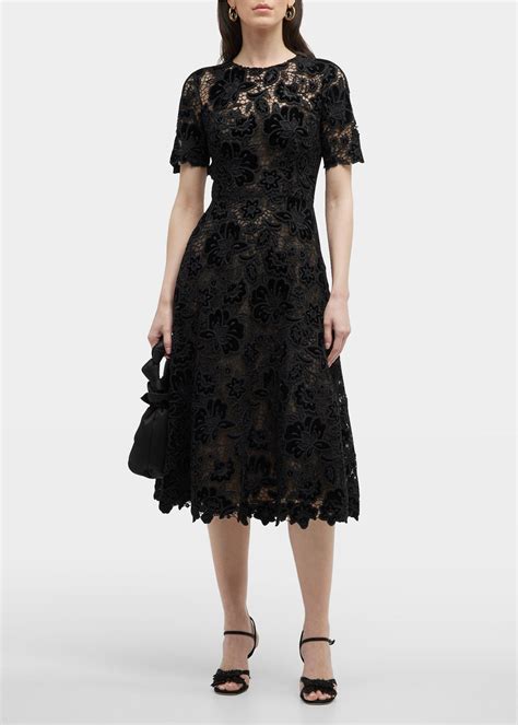 Carolina Herrera Floral Lace Scallop Midi Dress In Black Lyst