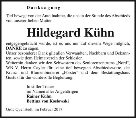 Traueranzeigen von Hildegard Kühn abschied nehmen de