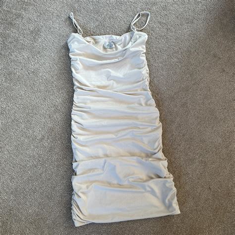 Oh Polly Ruched Bodycon Mini Dress In Oyster White Depop