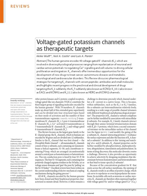 (PDF) 2009 - Voltage-gated Potassium Channels as Therapeutic Targets ...