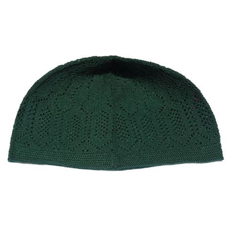 Mercan® Dark Green Muslim Cap Takke Cotton Open Knit Turkish Style Topi