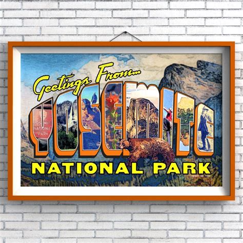 Greetings From Yosemite National Park Retro Style Poster Retro Style