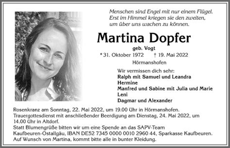 Traueranzeigen von Martina Dopfer Allgäuer Zeitung