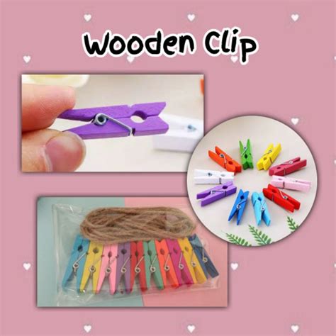 Jual Wooden Clip Penjepit Warna Foto Polaroid Set Tali Rami Meter