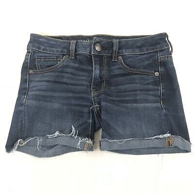 American Eagle Womens Midi Jean Short Shorts Super Stretch Blue Dark