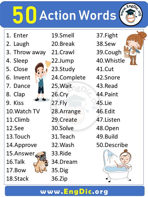 50 Action Words In English Sentences And Pictures Engdic