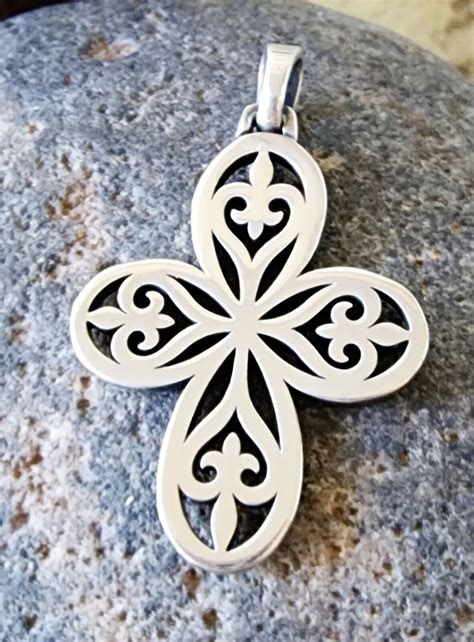 Retired James Avery Fleur De Lis Heart Cross Pendant Gem