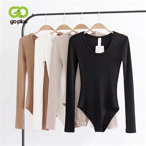 Goplus Bodysuit Magro De Manga Comprida O Pesco O Feminino Macac Es