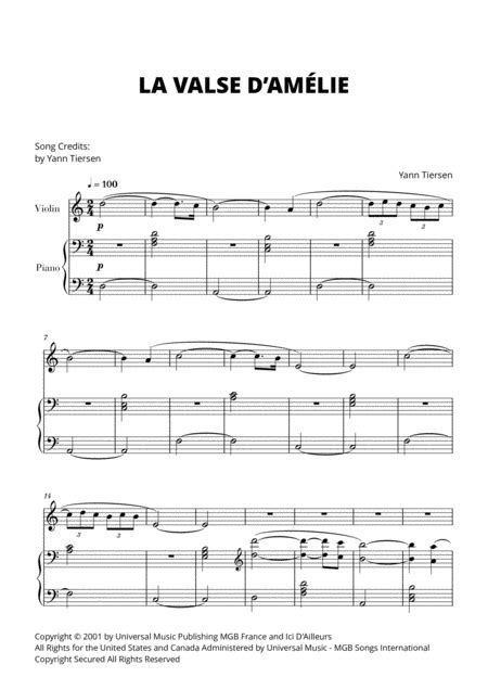 La Valse D Amelie Arr Cadenza Editions By Yann Tiersen Sheet Music