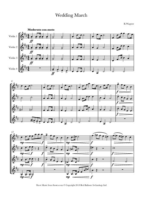 Wagner Wedding March Sheet Music For Violin Quartet