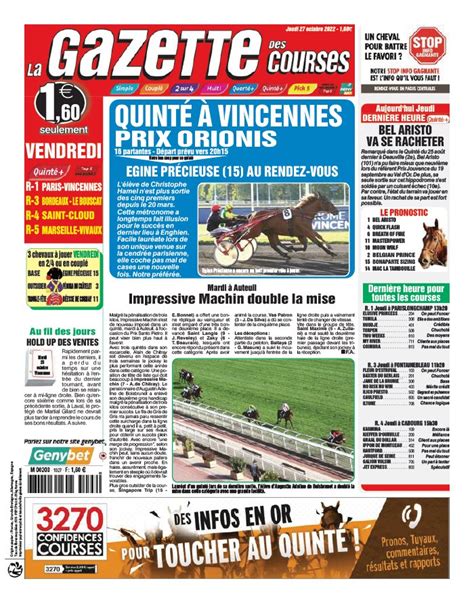 La Gazette des Courses N20221027 du 27 octobre 2022 à télécharger sur iPad