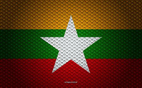 Download Wallpapers Flag Of Myanmar 4k Creative Art Metal Mesh