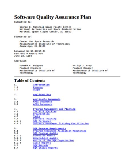 Quality Assurance Plan Template For Software Development