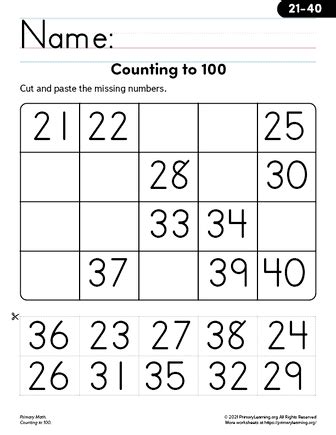 Counting to 100 - Cut and Paste 2 | PrimaryLearning.Org