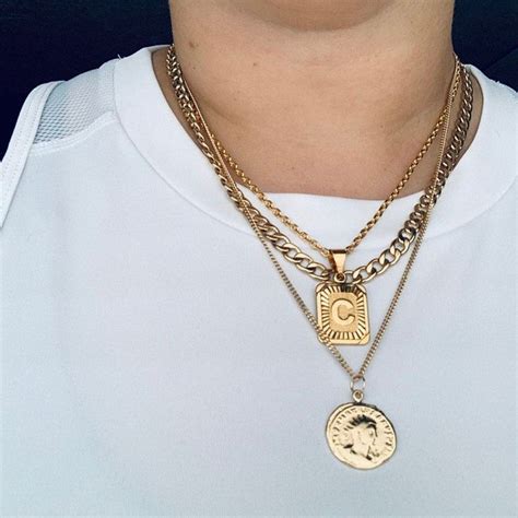 18k Gold Filled Initial Medallion Letter Pendant Necklace Square Rectangle With Chain Custom ...