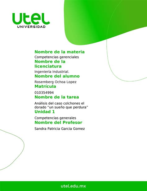 Analisis Del Caso Colchones El Dorado Nombre De La Materia