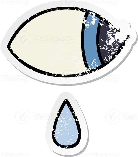 Distressed Sticker Of A Cute Cartoon Crying Eye Looking To One Side