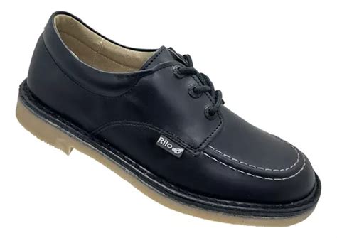 Zapato Escolar Para Ni O De Piel Suela Goma Negro Rilo