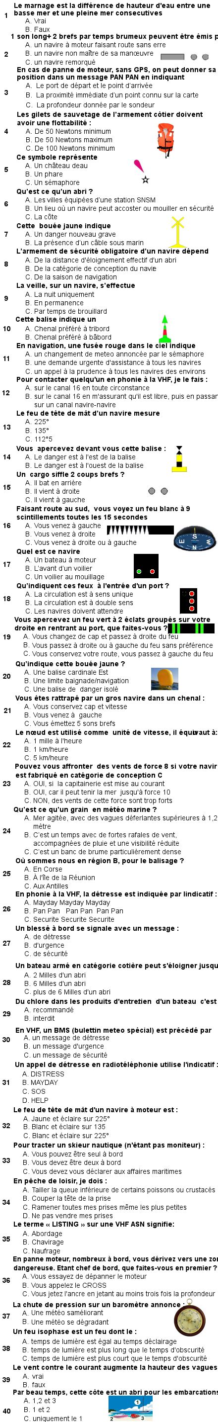 Test Permis Bateau Cotier N7 Gratuit QCM 40 Questions