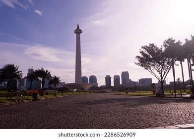 Jakarta Indonesia Silhouette Photo Monas Stock Photo