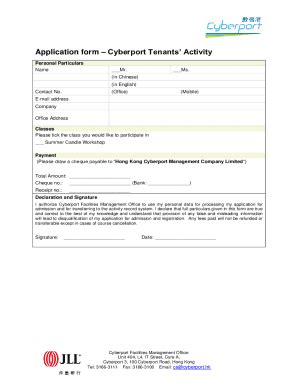 Fillable Online Application Formcyberport Tenants Activity Fax Email