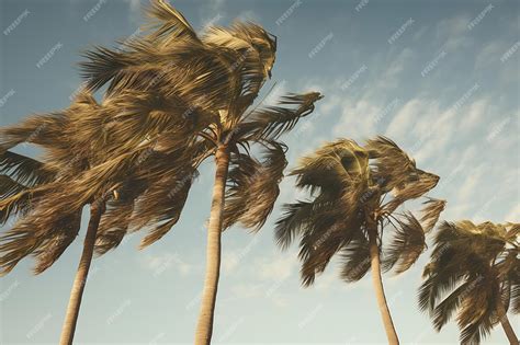 Premium Ai Image Photo Of Palm Trees Bent In The Wind