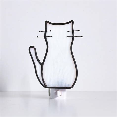 Boxcasa White Cat Night Light With Bulbstained Glass Cat Lampwarm Yellow Plug In Night Lights