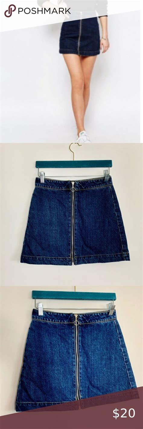 ASOS Pull Bear Aline Zipper Blue Denim Skirt S ASOS Pull Bear A Line