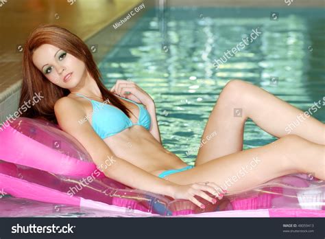 Sexy Brunette Woman Relaxing Swimming Pool Stock Photo 48059413 Shutterstock
